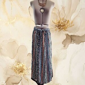 I.N. Studio Striped Boho Maxi Skirt in Teal, Rust, Navy and Cream